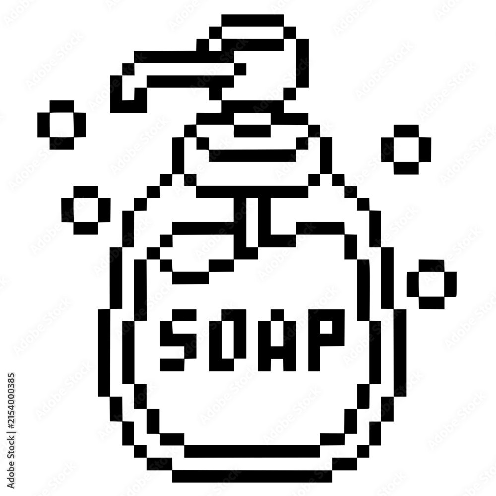 Fototapeta premium Soap bottle outline illustration with pump dispenser, clean hygiene product packaging icon and hand-drawn line art design