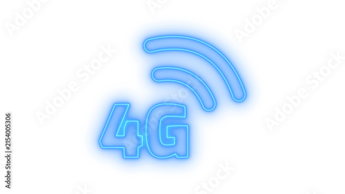 Glowing blue neon 4g mobile network cellular signal icon representing high speed internet connection and wireless technology isolated on transparent background