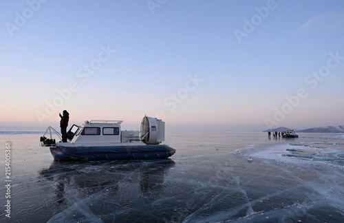 Cuadro en lienzo Hovercraft on Lake Baikal in winter. Olkhon Gate Strait