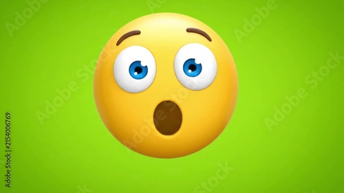 Surprised Yellow Emoji with Open Mouth Floating on Green Screen. 4K Video