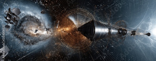 Abstract space craft in a swirling galaxy