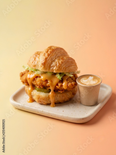Creative stylist chicken burger food photography concept with vibrant colors and modern composition
