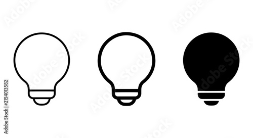 Light Bulb Icons, Simple Vector Graphics, Idea Symbols, Innovation Concepts, Black and White Design