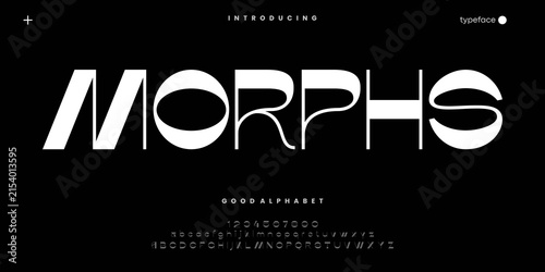 MORPH Modern minimal abstract alphabet fonts. Typography technology, electronic, movie, digital, music, future, logo creative font. vector illustration