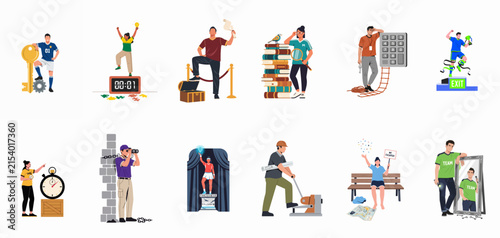 Bild auf Leinwand Collection of metaphorical flat illustrations depicting success, personal growth, achievement, and professional development through various symbolic character scenarios on a white background