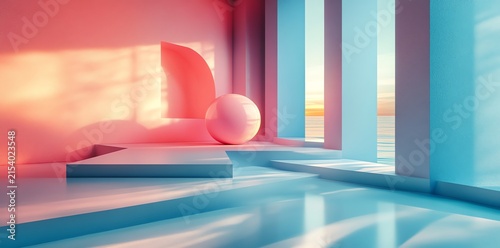 Modern Abstract Interior Scene with Soft Pink and Blue Lighting Minimalist Geometric Design