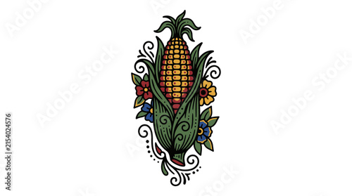 Ornate Corn Cob with Floral Embellishments