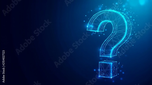 Glowing digital question mark representing uncertainty inquiry and technology