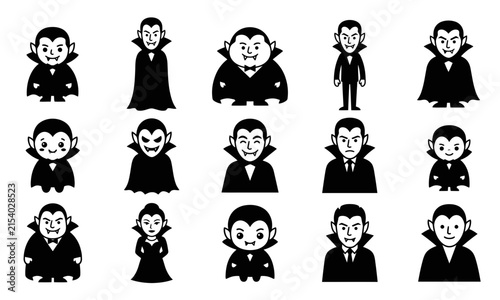 Bild auf Leinwand Vampire character icon set, 15 black and white Dracula vector illustrations, spo