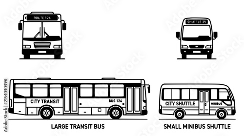 Two buses set with flat design illustration featuring modern city transport, urban commute, and public transit with colorful vector art and simple shapes