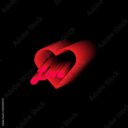 Quadro su tela Red three dimensional heart shape with the word love against a black background