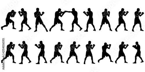 Boxing silhouettes black and white action sports collection.