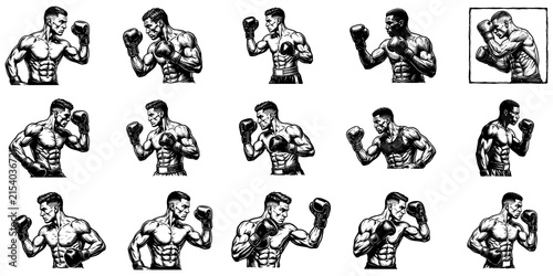 Boxer silhouettes showing intense punching sports athletes.