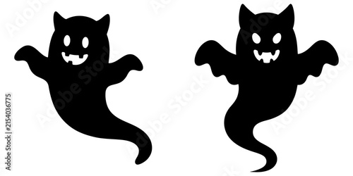 Cute black ghost character with ears for halloween design.