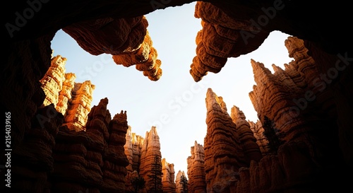 Dramatic View of Hoodoos from Inside a Cave, Bryce Canyon National Park, Utah