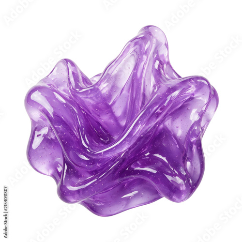 Translucent purple slime with glossy texture and sensory appeal in wavy abstract shape glowing under light