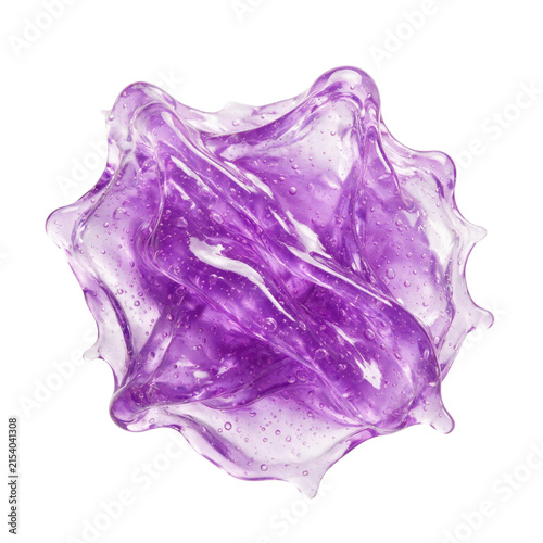 Transparent purple slime with sensory texture and glossy wet surface showing bubbles and smooth details