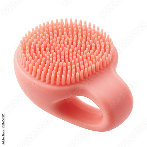 Silicone brush with soft bristles offers unique sensory texture for gentle cleaning and exfoliation of skin or scalp