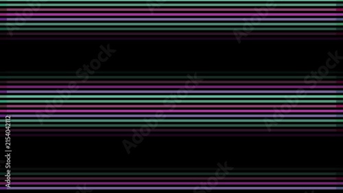 Horizontal green and purple neon lines glowing against a deep black background in an abstract digital pattern.