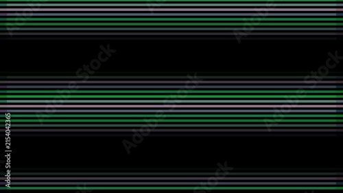 Horizontal bands of gray and green lines create a digital glitch effect against a black background.
