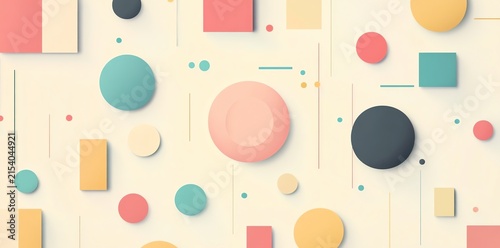 Colorful Geometric Pattern with Circles and Squares on Light Background