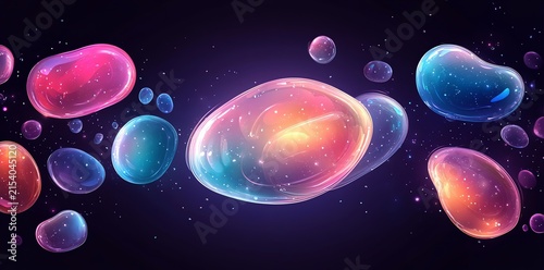 Colorful Abstract Space Cells on Dark Background for Science and Technology Visuals