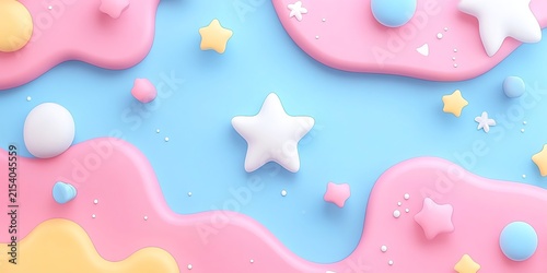 Colorful Pastel Candy Sugar Decorations with Stars and Spheres in Soft Pink Blue Yellow Tones
