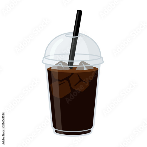 Bild auf Leinwand Classic Iced Americano Coffee Flat Vector Illustration Isolated on White