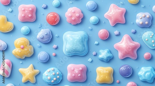 Colorful Candy Assortment on Blue Background Bright Sweet Treats