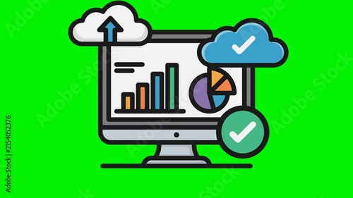 animation cloud computing concept and Data Analytics Dashboard Business Report Flat Line 