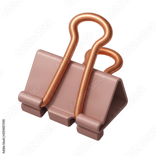 A small rose gold metal binder clip for office organization and paper document management