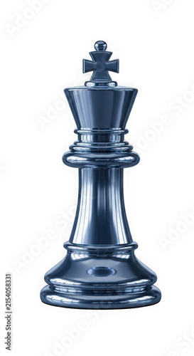 Metallic blue chess king piece isolated on a transparent background file