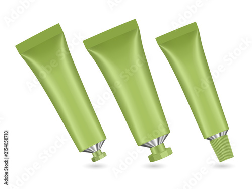 Three green tubes of cream on transparent background