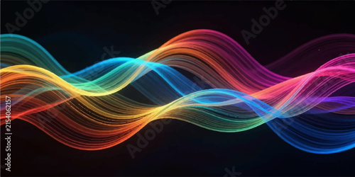 Abstract Colorful Fractal Background with Glowing Blue Lines, Dynamic Waves, Flowing Curves, Energy, Light, Motion, and Futuristic Technology Effects