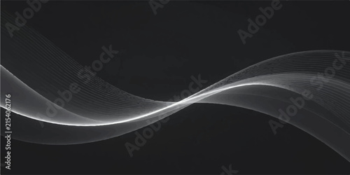 Abstract Black and White Waves with Soft Blue Light, Flowing Curves, Futuristic Energy Lines, Smooth Motion, Swirl Pattern, and Modern Vector Texture Background