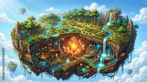 Fantasy floating island ecosystem