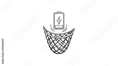 Wireless Charging Basketball Hoop with Battery Icon Illustration