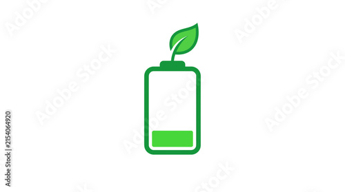 Green Eco Battery Powered by Plant Symbol with Charging Indicator