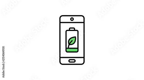 Modern Smartphone Showing EcoFriendly Battery Icon with Green Leaf