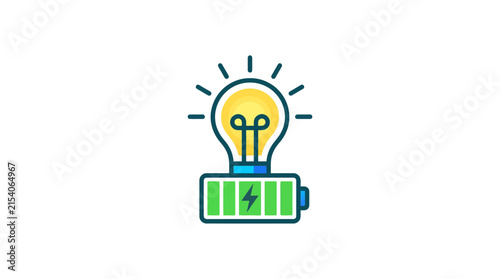 Illustrated Lightbulb with Battery Powered Energy Concept