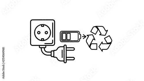 Electricity Plug Charging Battery with Recycling Symbol Illustration