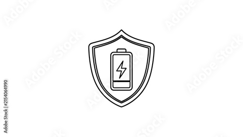 Secure Battery Power Icon Inside Shield Badge Vector Illustration