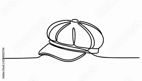 Fotografía One continuous line illustration of an newsboy cap , isolated on white background