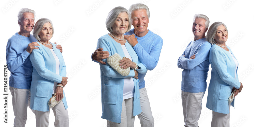 Obraz premium Happy Senior Couple Posing Together in Blue Outfits