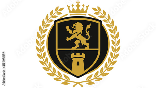 Heraldic Shield Emblem With Lion And Castle Icon