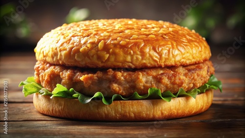 Deepfried goldenbrown patty likely breaded crispy exterior oval shape