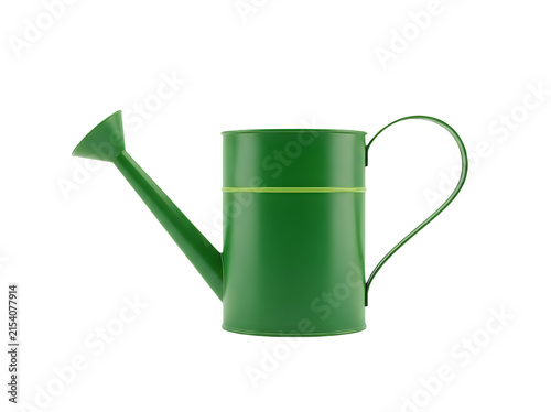 Green metal watering can isolated on transparent background