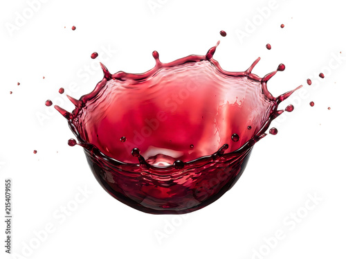 A dynamic splash of red wine or fruit juice forming a crown shape isolated on transparent background