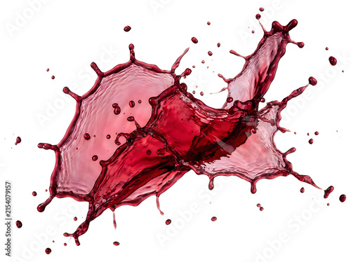 Dynamic splash of red wine isolated on transparent background