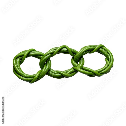 A green rope chain link isolated on white background
